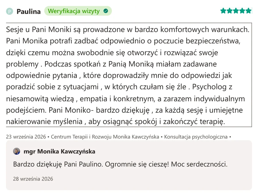 Opinia pacjenta z serwisu ZnanyLekarz.pl, 23 września 2026