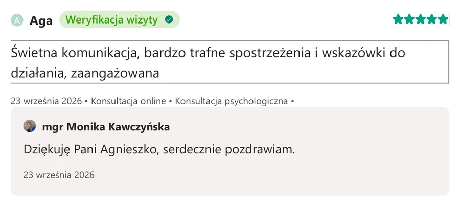 Opinia pacjenta z serwisu ZnanyLekarz.pl, 23 września 2026