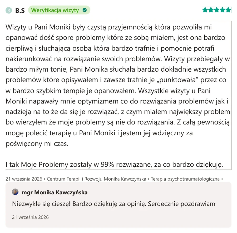 Opinia pacjenta z serwisu ZnanyLekarz.pl, 21 września 2026