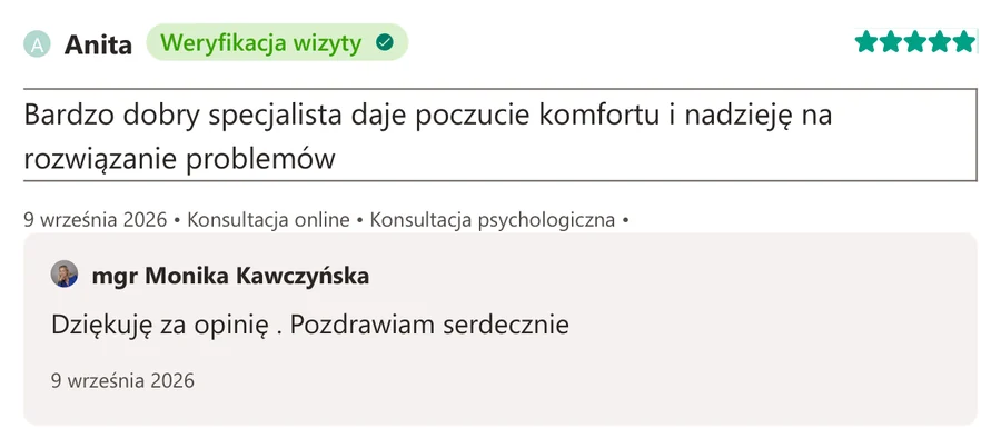 Opinia pacjenta z serwisu ZnanyLekarz.pl, 9 września 2026