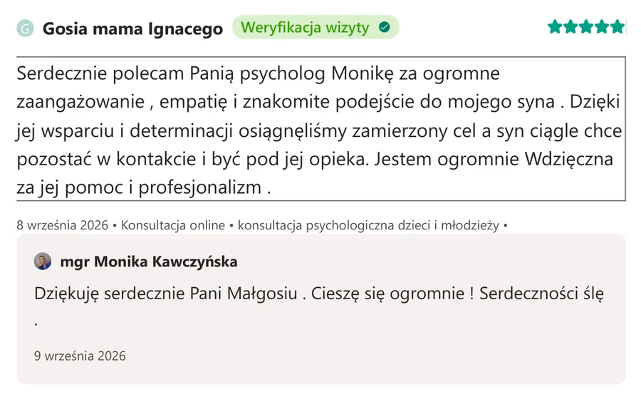Opinia pacjenta z serwisu ZnanyLekarz.pl, 8 września 2026