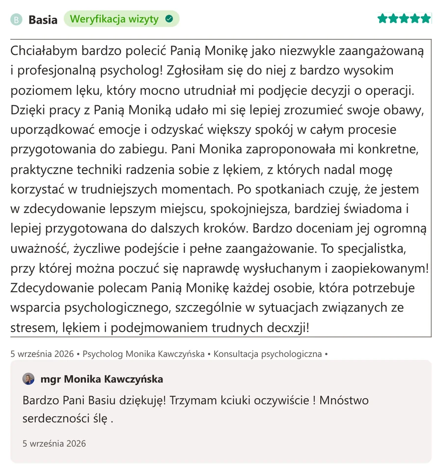 Opinia pacjenta z serwisu ZnanyLekarz.pl, 5 września 2026