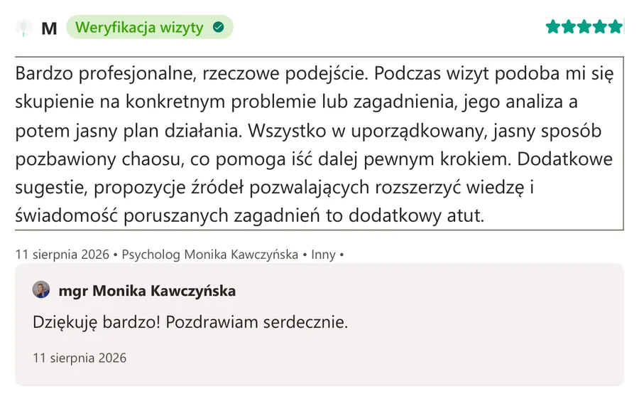 Opinia pacjenta z serwisu ZnanyLekarz.pl, 11 sierpnia 2026
