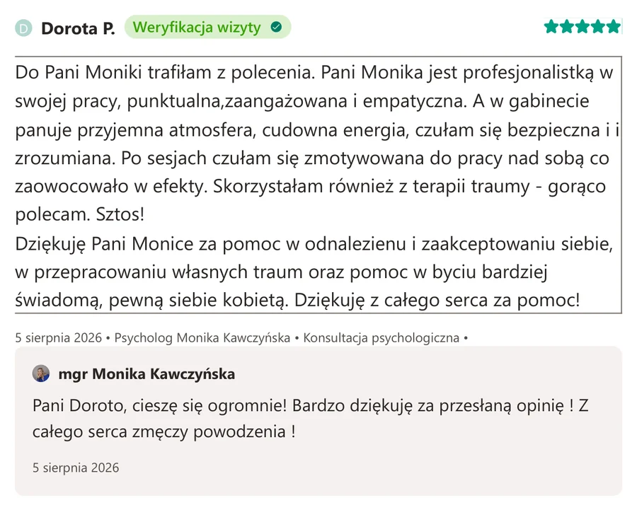 Opinia pacjenta z serwisu ZnanyLekarz.pl, 5 sierpnia 2026