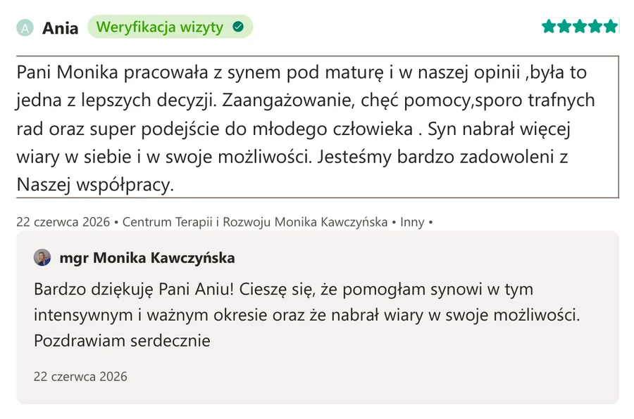 Opinia pacjenta z serwisu ZnanyLekarz.pl, 22 czerwca 2026