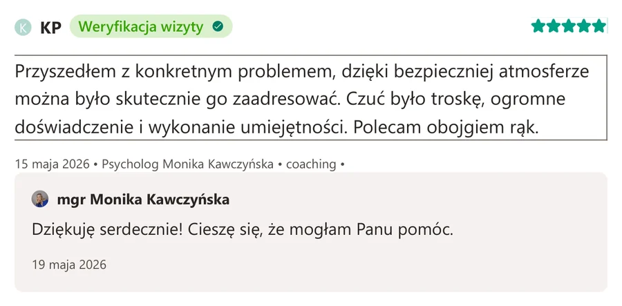 Opinia pacjenta z serwisu ZnanyLekarz.pl, 15 maja 2026