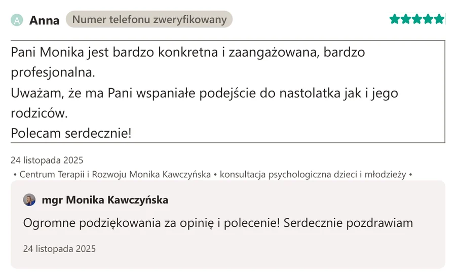 Opinia pacjenta z serwisu ZnanyLekarz.pl, 24 listopada 2025