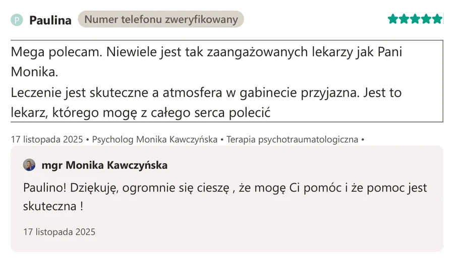 Opinia pacjenta z serwisu ZnanyLekarz.pl, 17 listopada 2025