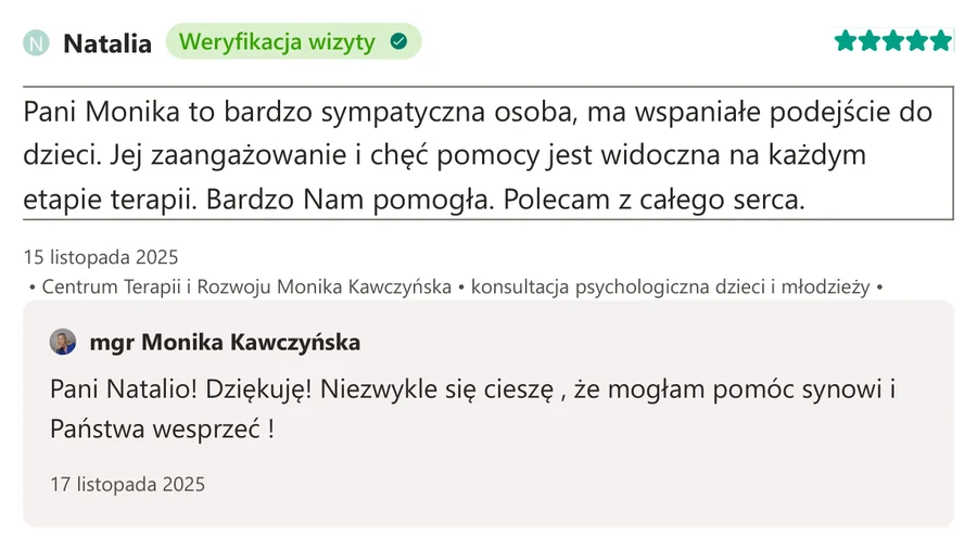 Opinia pacjenta z serwisu ZnanyLekarz.pl, 15 listopada 2025